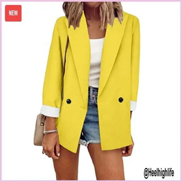 Soft Long Sleeve Blazer with Lapel Pockets Open Front Coat Jacket